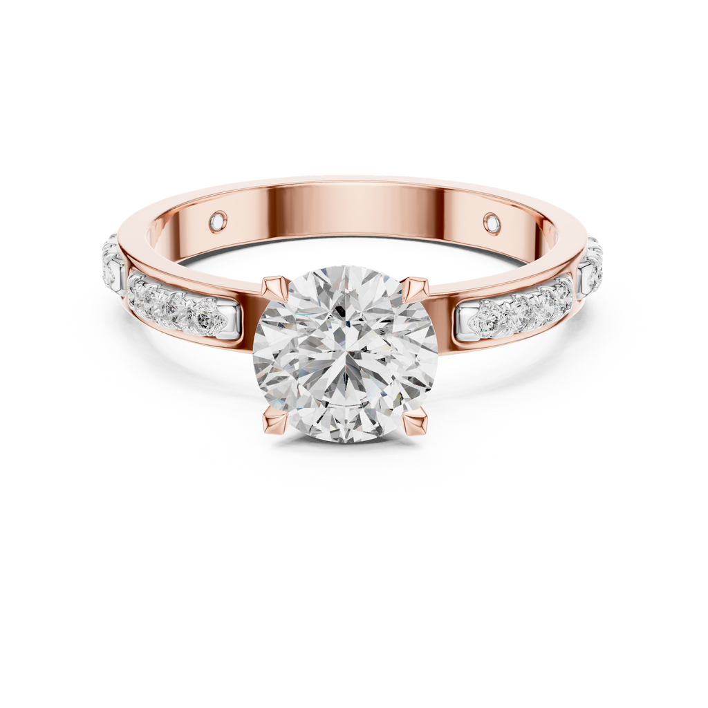 Round Cut Diamond Engagement Ring – Side Stone Band