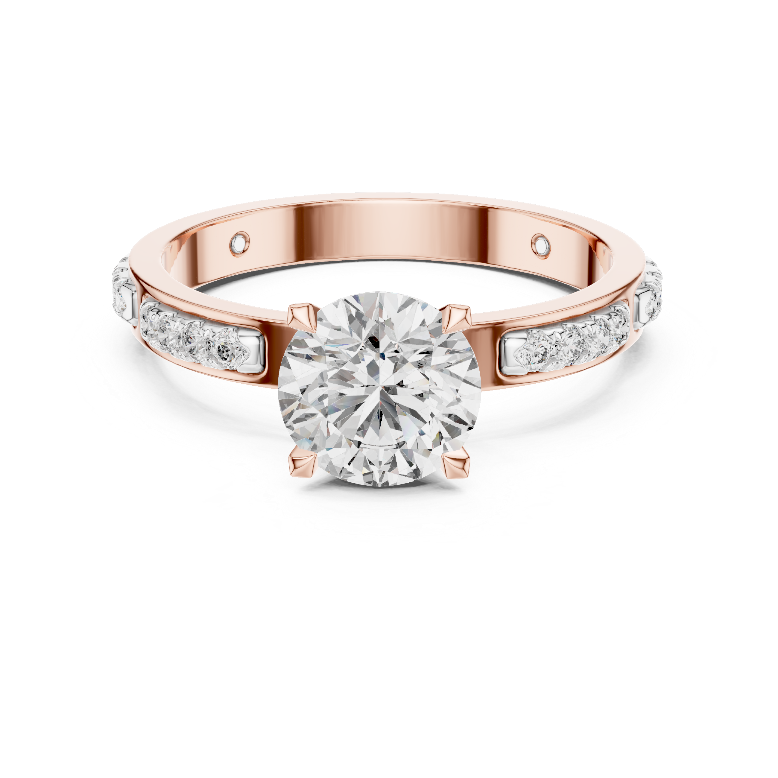 Round Cut Diamond Engagement Ring – Side Stone Band