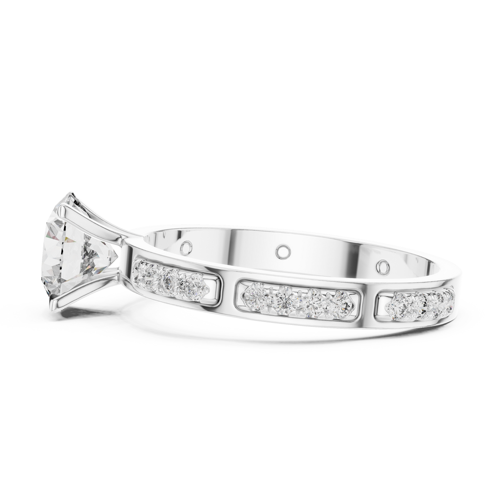 Round Cut Diamond Engagement Ring – Side Stone Band