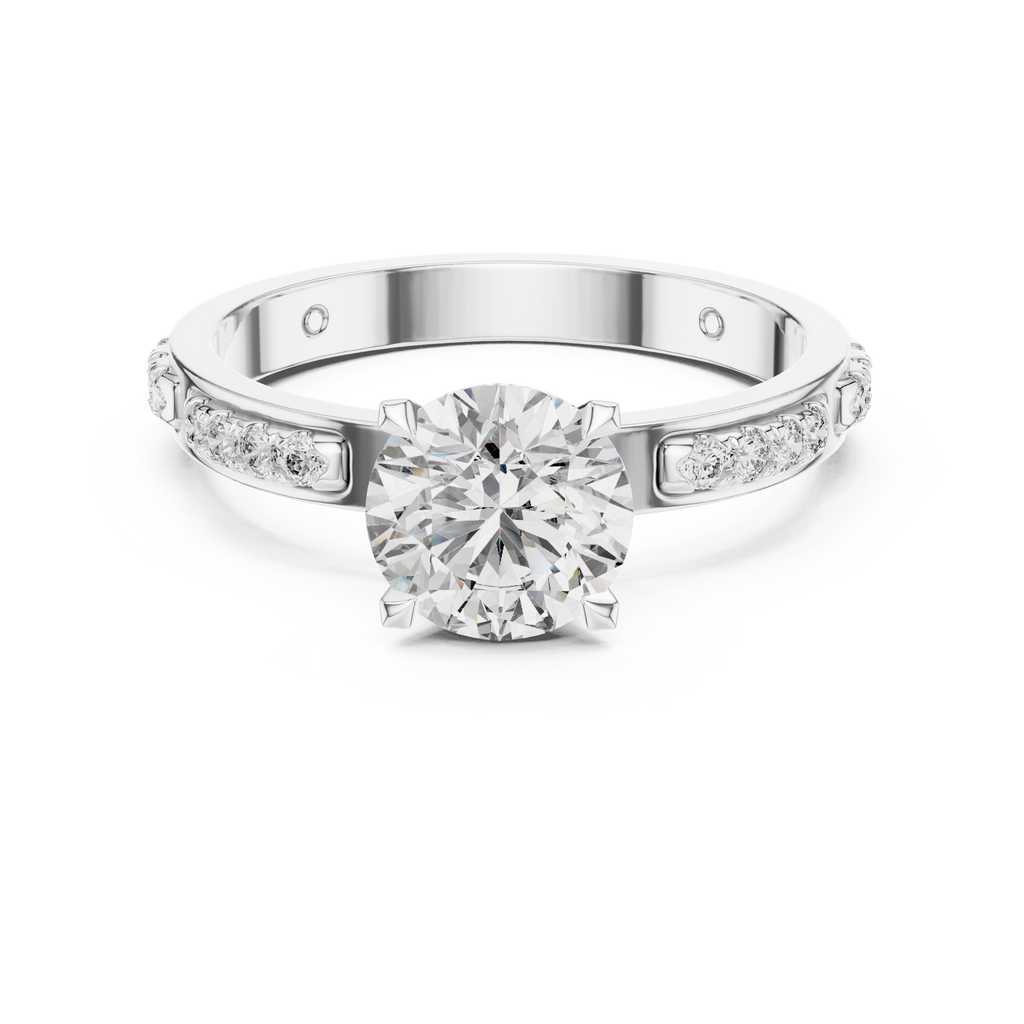 Round Cut Diamond Engagement Ring – Side Stone Band