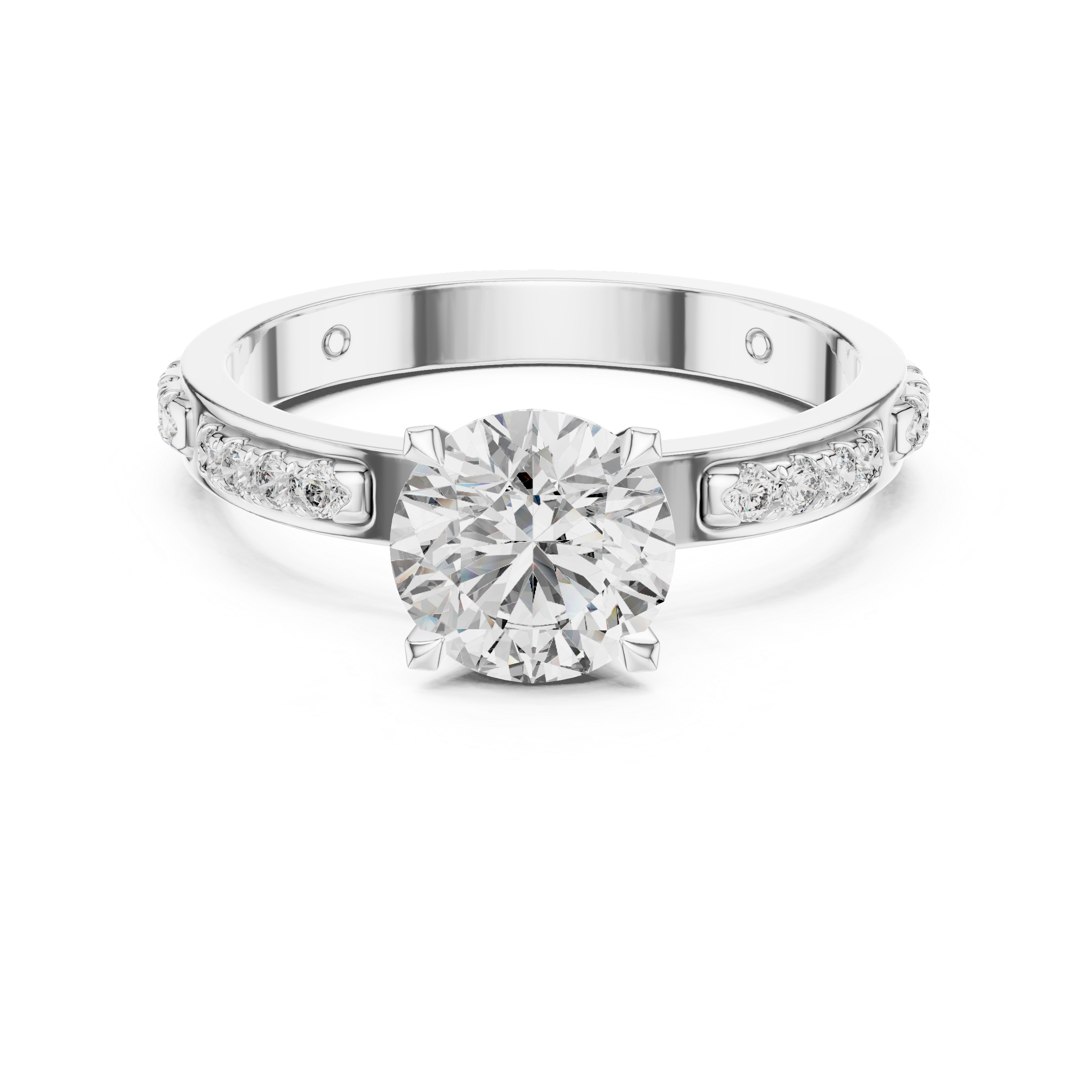 Round Cut Diamond Engagement Ring – Side Stone Band