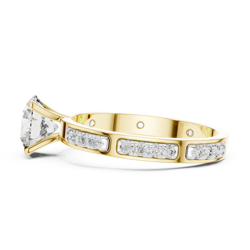 Round Cut Diamond Engagement Ring – Side Stone Band