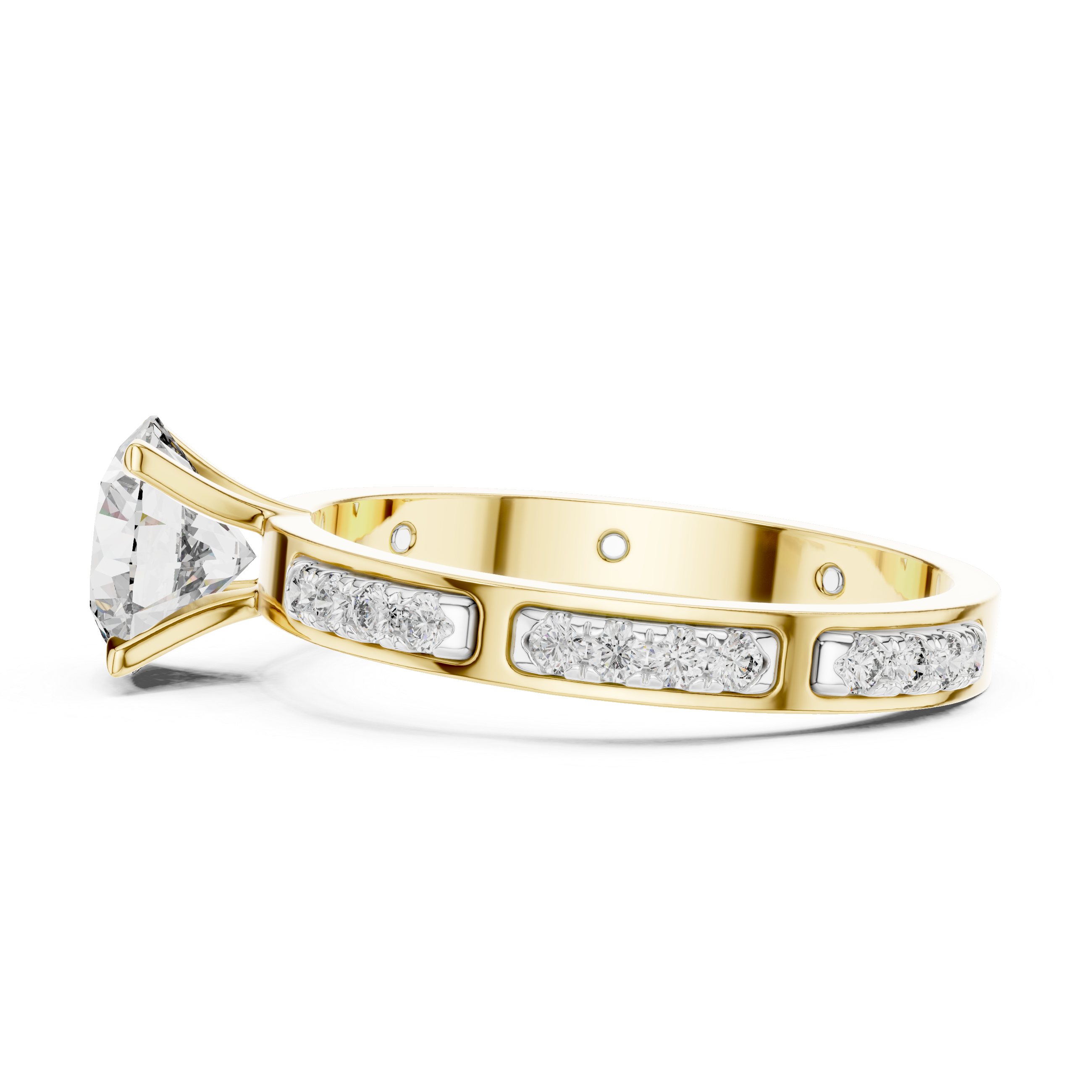 Round Cut Diamond Engagement Ring – Side Stone Band