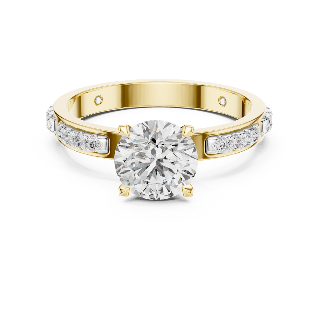 Round Cut Diamond Engagement Ring – Side Stone Band