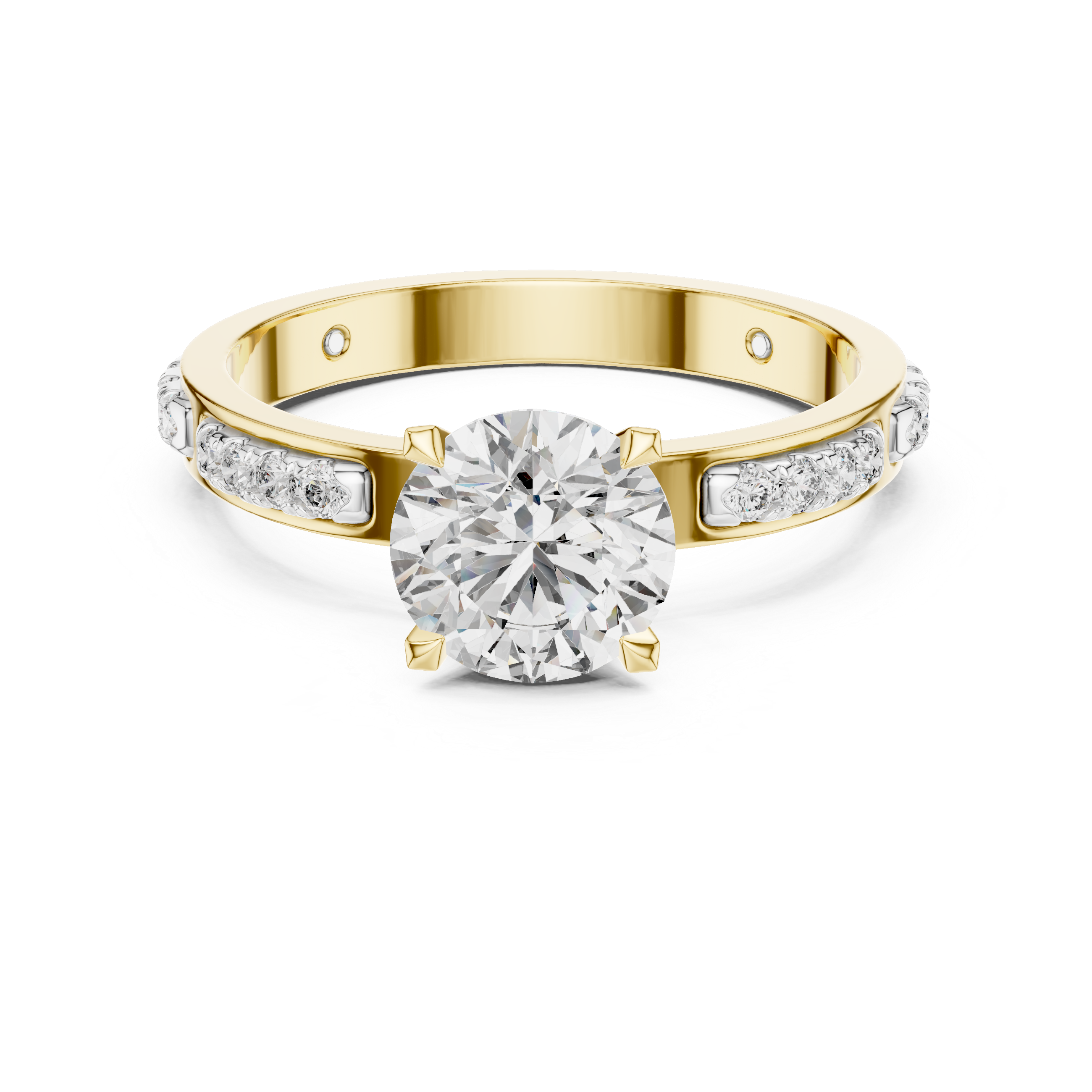 Round Cut Diamond Engagement Ring – Side Stone Band