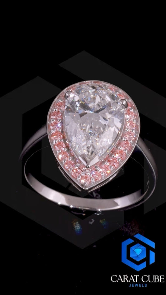 Celeste Tear Drop Diamond Ring with Pink Halo