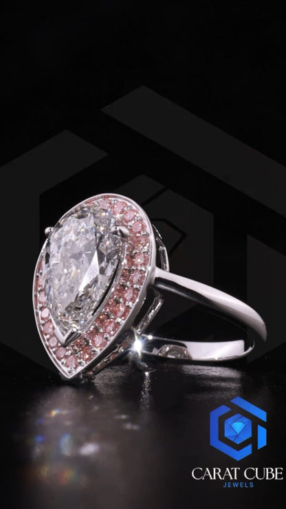 Celeste Tear Drop Diamond Ring with Pink Halo