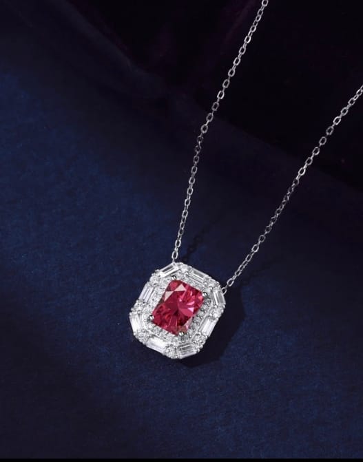 Radiant Ruby & Diamond Halo Pendant