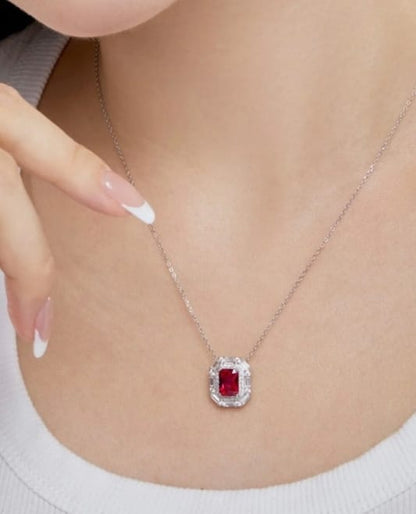 Radiant Ruby & Diamond Halo Pendant