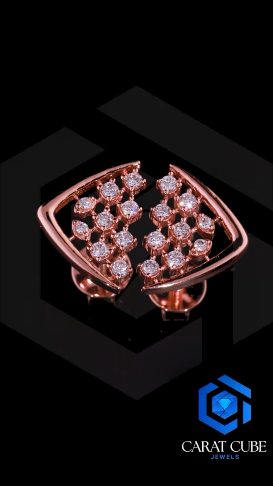 Rose Gold Diamond V-Cut Stud Earrings
