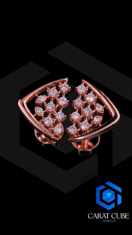 Rose Gold Diamond V-Cut Stud Earrings
