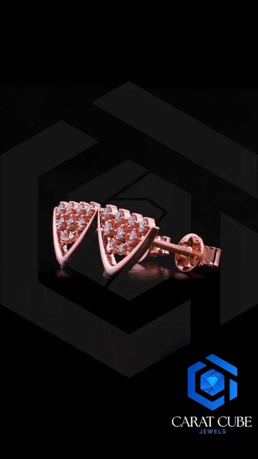 Rose Gold Diamond V-Cut Stud Earrings
