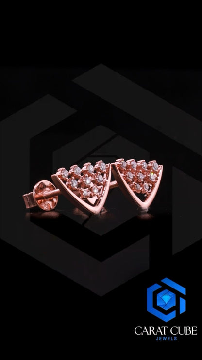 Rose Gold Diamond V-Cut Stud Earrings