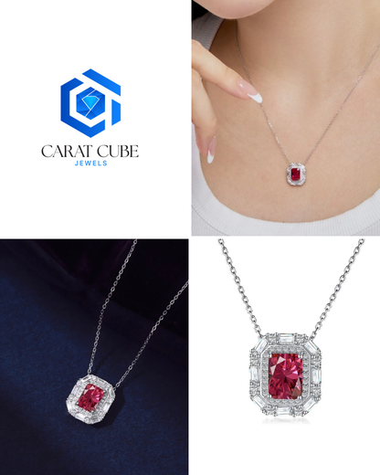 Radiant Ruby & Diamond Halo Pendant