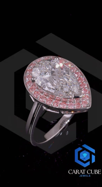 Celeste Tear Drop Diamond Ring with Pink Halo