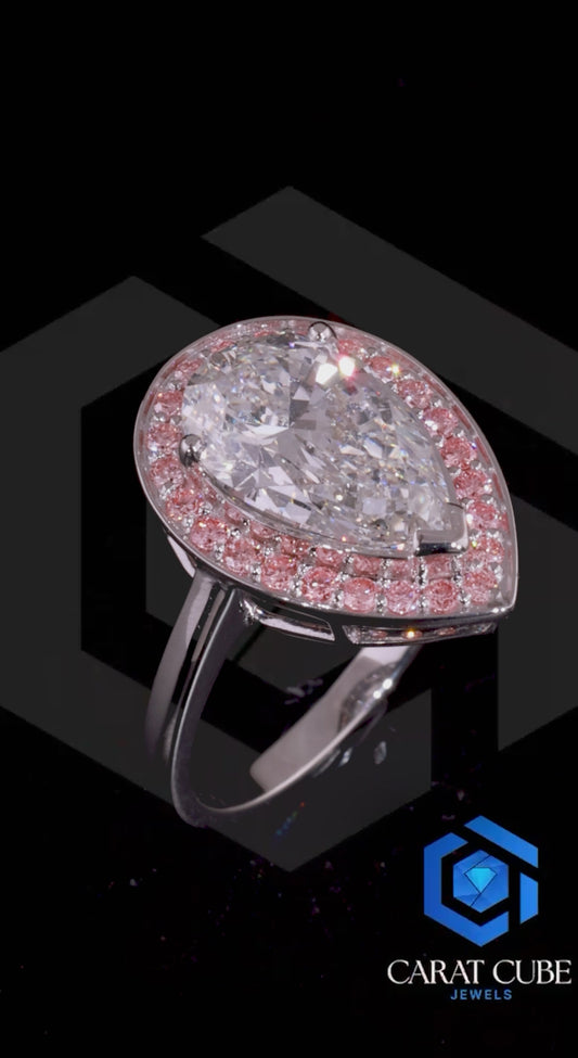 Celeste Tear Drop Diamond Ring with Pink Halo