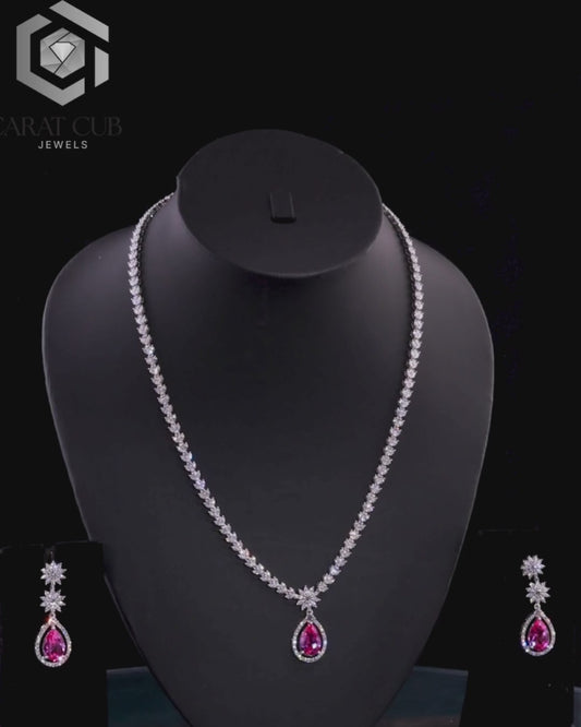 Red-Violet Pear Lab-grown Necklace & Earrings Set