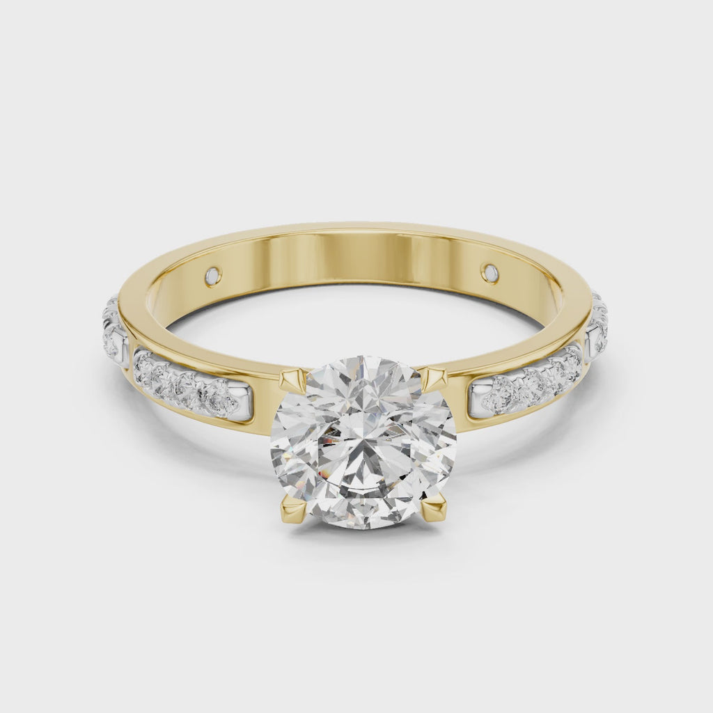 Round Cut Diamond Engagement Ring – Side Stone Band