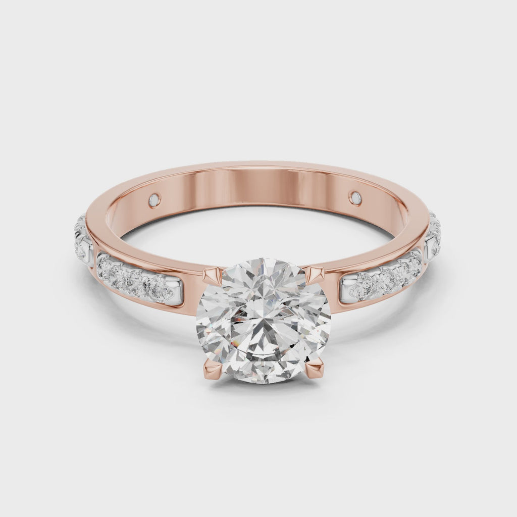 Round Cut Diamond Engagement Ring – Side Stone Band