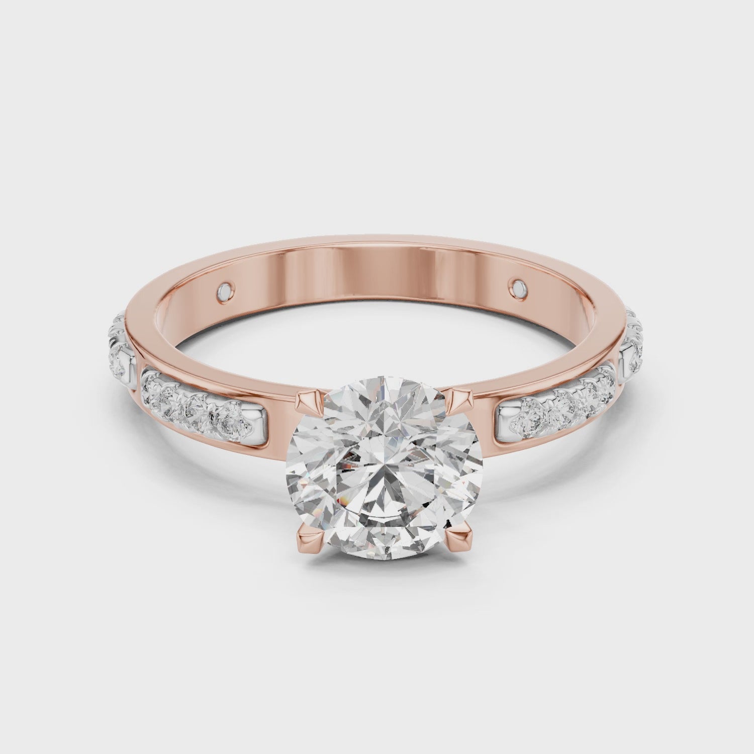 Round Cut Diamond Engagement Ring – Side Stone Band