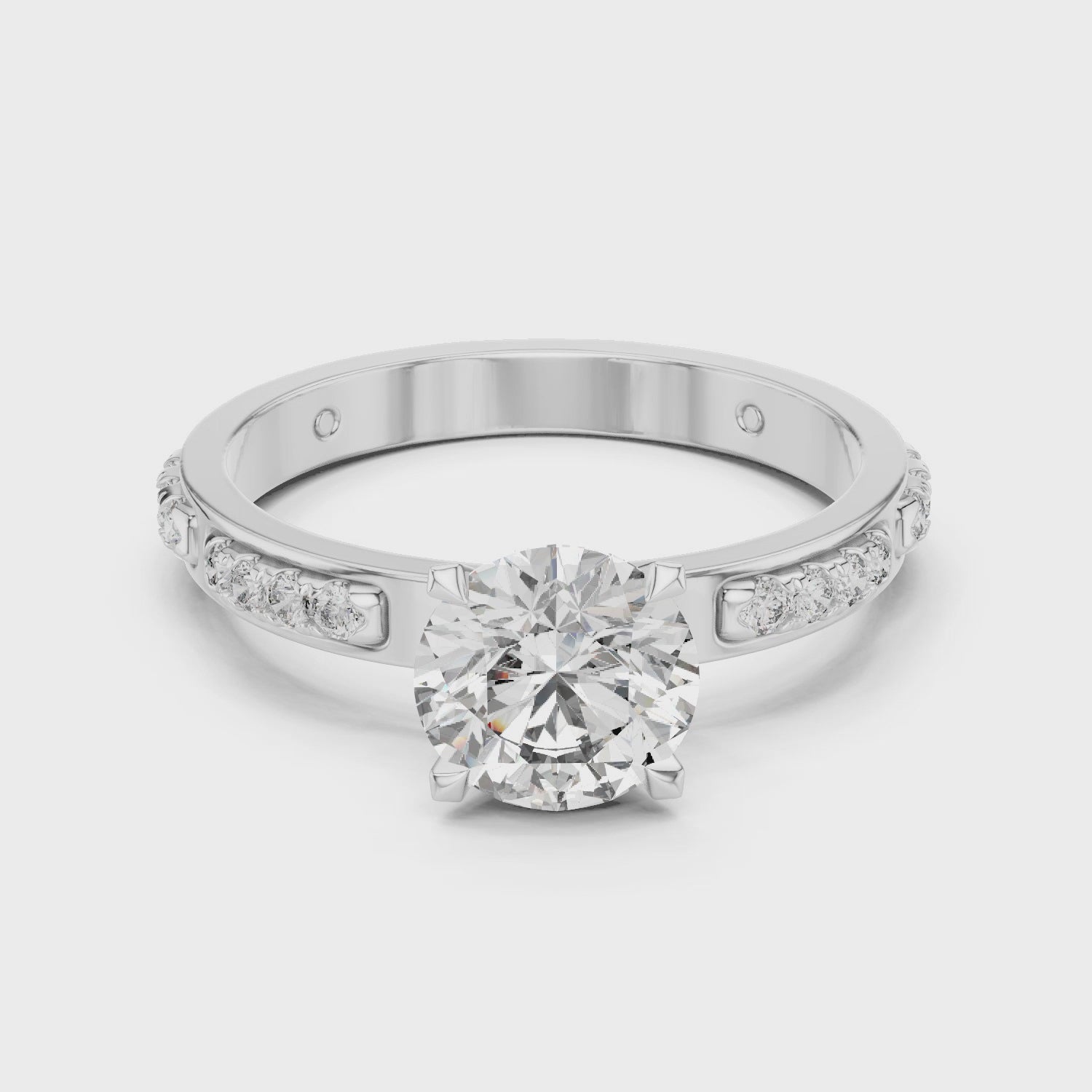 Round Cut Diamond Engagement Ring – Side Stone Band